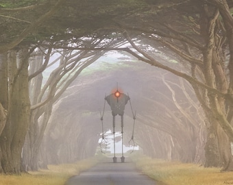 4" by 6" postcard print, "Red Eye Bot" Altered Thrift Store Art