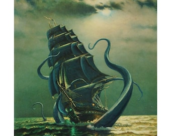 8" by 10" print, "Old Ironsides" Altered Thrift Store Art