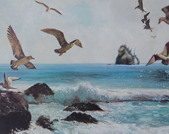 4" by 6" postcard print, "Godzilla" Altered Thrift Store Art