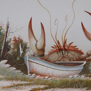 Impresión de postal de 10 x 15 cm, "Montacangrejos gigantes", arte de tienda de segunda mano alterado