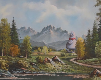 4" by 6" postcard print, "Migration of the Shmoo" Altered Thrift Store Art