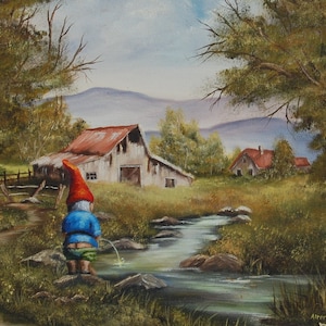 Stampa di cartoline da 4" x 6", "Gnome" Altered Thrift Store Art