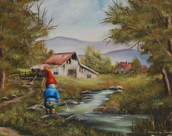 4" by 6" postcard print, "Gnome" Altered Thrift Store Art