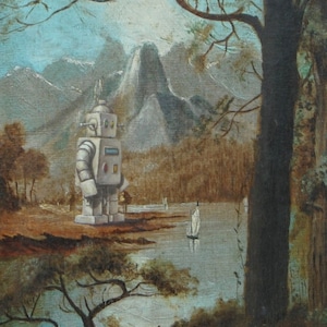 Impressão de cartão postal de 4" por 6", "Sailboat Bot" Arte alterada de loja de artigos usados