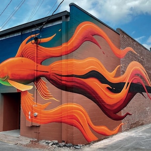 Impressão de cartão postal de 5" por 7" do mural "Turning the Corner" em Springdale, Arkansas