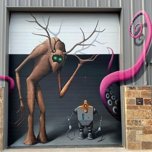 Impressão de cartão postal de 5 "por 7" do mural "Envio e recebimento" em West Fork, Arkansas
