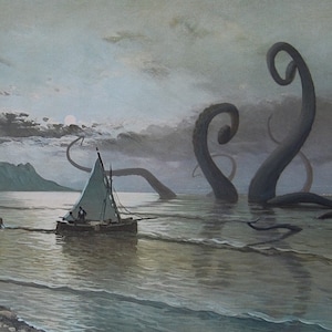 Impression de carte postale de 10 x 15 cm, oeuvre d'art modifiée « Kraken »