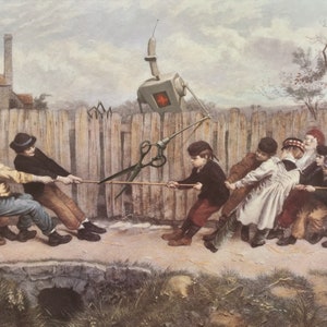 4"x6" Postkartendruck, "Tug of War" Altered Thrift Store Art