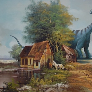 Impressão de cartão postal de 4" por 6", arte alterada de brechó "Brontosaurus"
