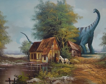 4" by 6" postcard print, "Brontosaurus" Altered Thrift Store Art
