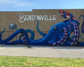 5" by 7" postcard print of "Big Blue Octopus" Mural in Bentonville, Arkansas