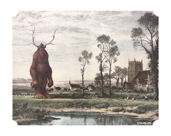 8" by 10" print, "Antler Monster" Altered Thrift Store Art