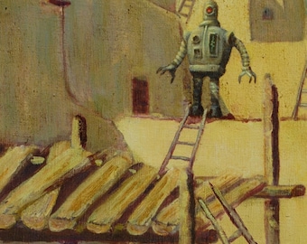 4" by 6" postcard print, "Southwestern Bot" Altered Thrift Store Art