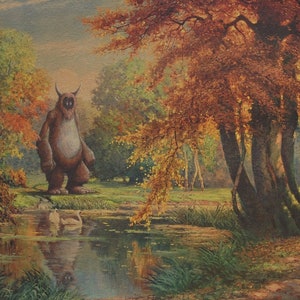 Impression de carte postale de 4 x 6 po, « Monster and Swans » Altered Thrift Store Art