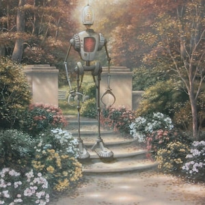 Impressão de cartão postal de 4" por 6", arte alterada de brechó "Garden Bot"