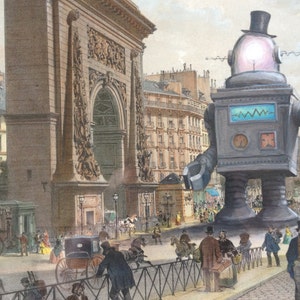 Impressão de cartão postal de 4" por 6", arte alterada de brechó "Paris Bot"