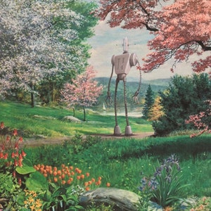4"x6" Postkartendruck, ""Bot in Blooms"" Altered Thrift Store Art