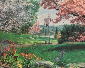 Bot in Blooms: 4x6 postcard print, Altered Thrift Store Art