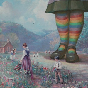 Impression de carte postale de 4 x 6 po, « Chaussettes arc-en-ciel » Altered Thrift Store Art