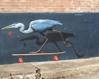 Blue Heron on Skateboard Mural Postcard Print - Siloam Springs Art