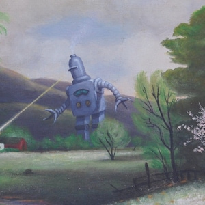 Impressão de cartão postal de 4" por 6", arte alterada de brechó "Angry Bot"