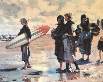 4" by 6" postcard print, "Surfer Girl" Altered Thrift Store Art