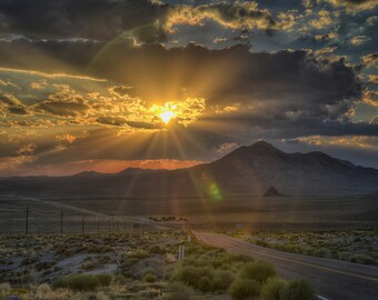 Las Vegas Nevada Desert Highway Mountain Sunset Scene Fine Art Photograph