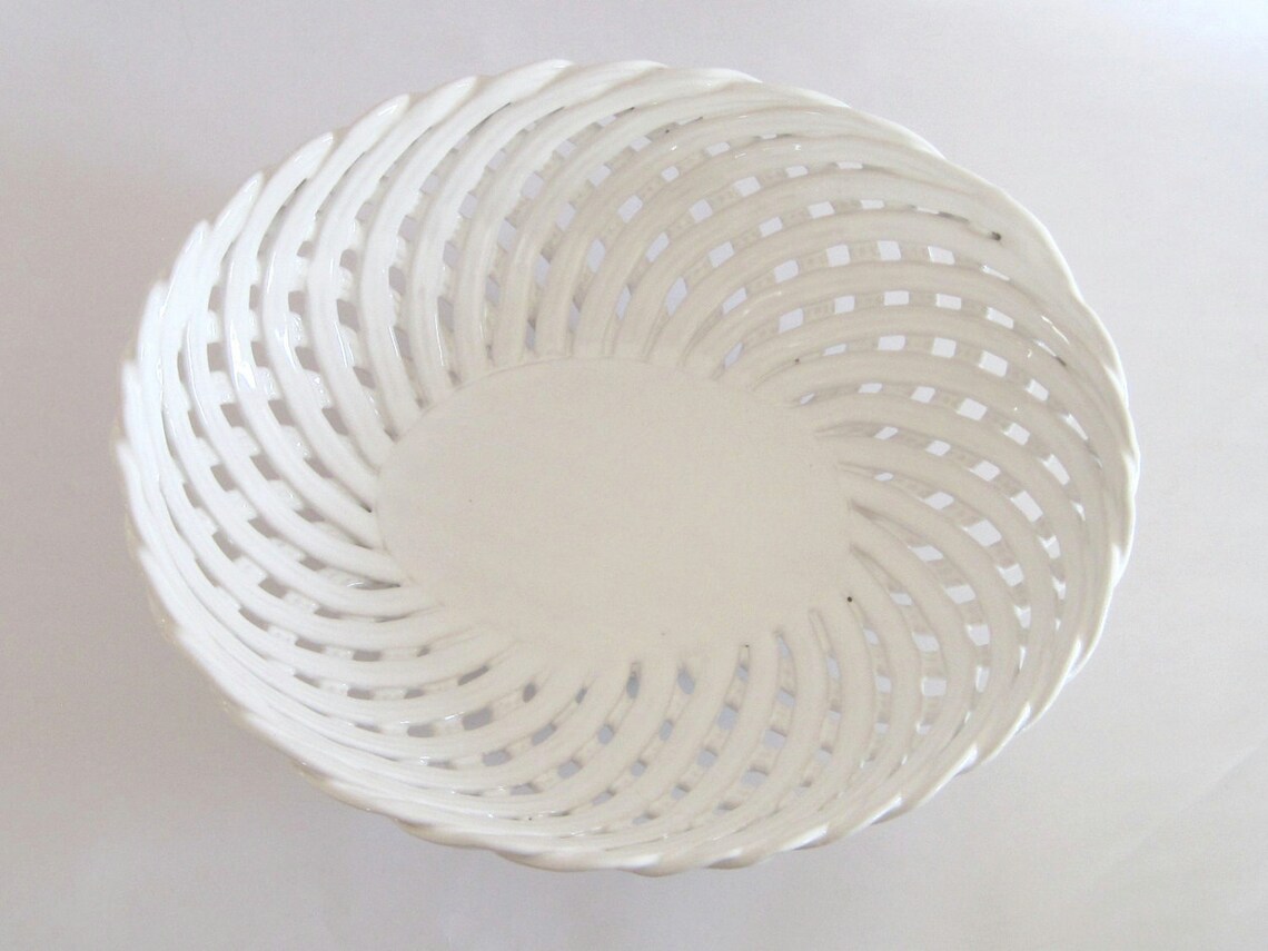 White Ceramic Woven Basket. Home Beautiful Portugal. Fruit or Etsy