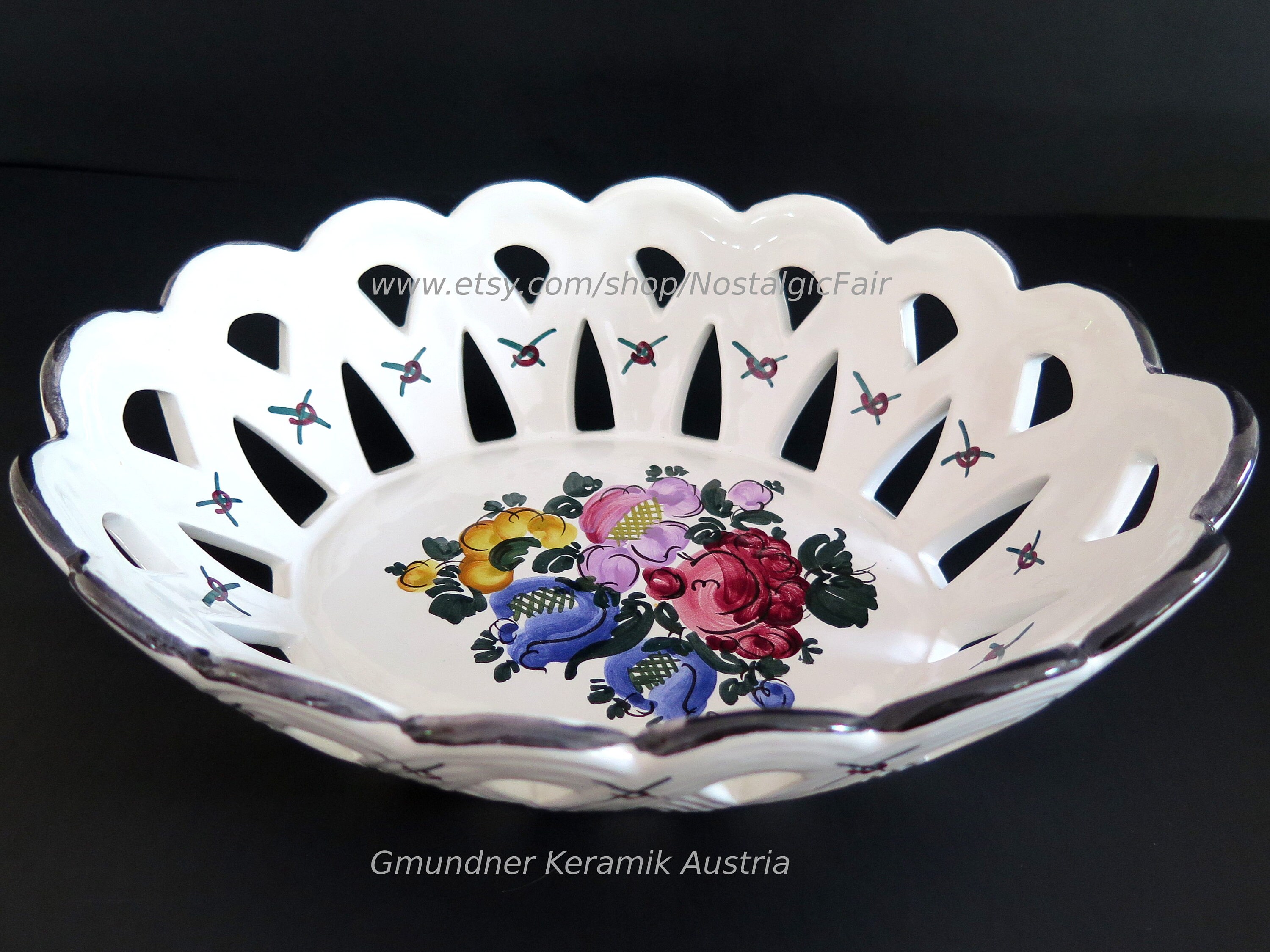 Vintage Ceramic Basket Fruit Bread Bowl Gmundner Keramik Etsy