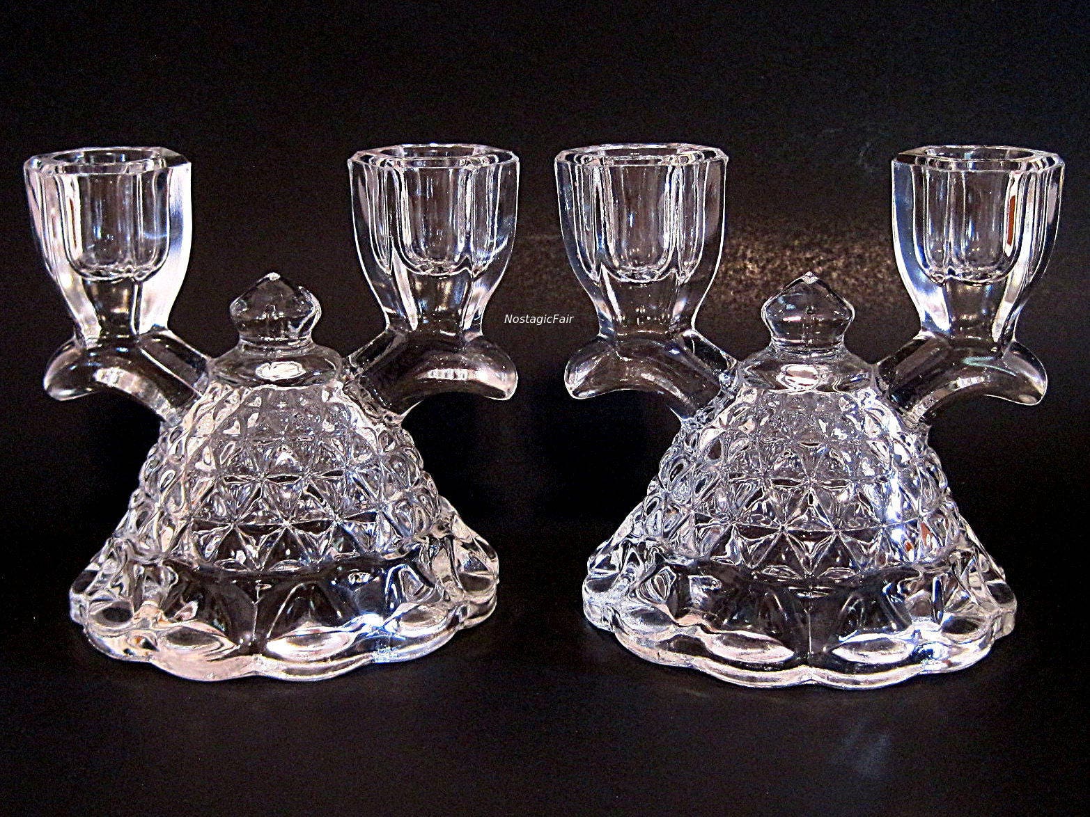 Vintage Imperial Glass Candle Holders Double Crystal Bells Etsy