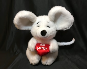 Vintage Applause white Mouse Be Mine Heart Plüsch gefüllte Tier 12"