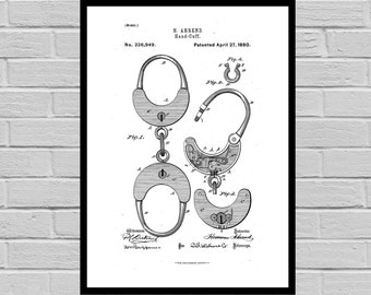 Handcuff Patent Handcuff Patent Poster Handcuff Blueprint Handcuff Print Police Gift Vintage Police Decor Policeman Policewoman p602