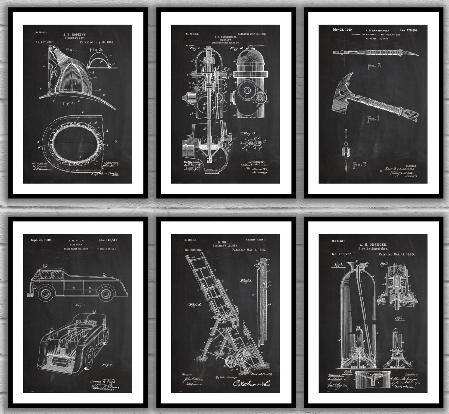 Firefighter Patent Set Of 6 Poster Art Firefighter Patent Set Of 6 Poster Art Decor Wall Blueprint Fireman