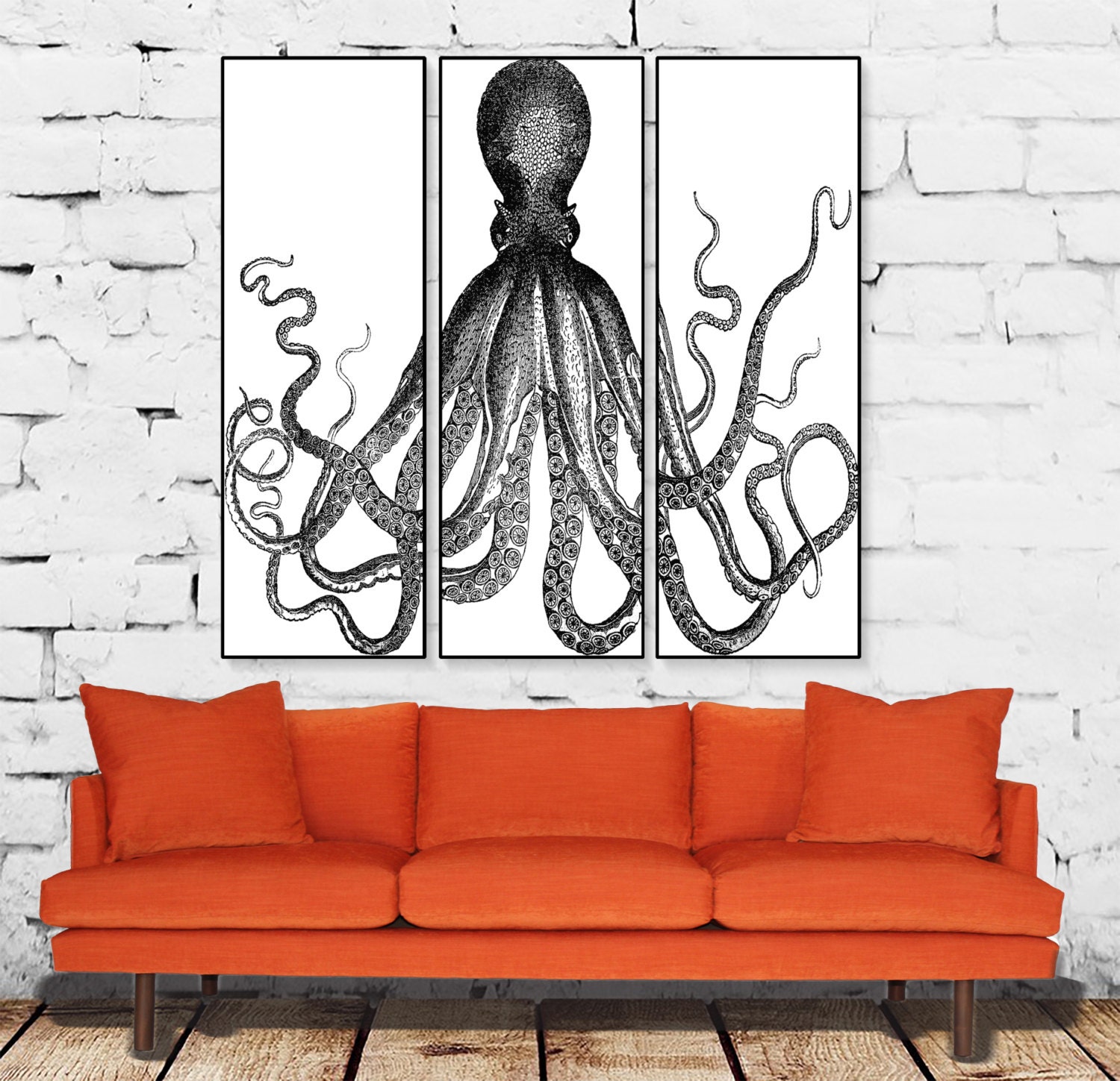 Canvas Octopus Triptych Set of Three Stretched Canvases Etsy