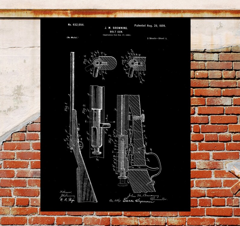 Browning Bolt Gun Poster Browning Bolt Gun Patent Browning | Etsy