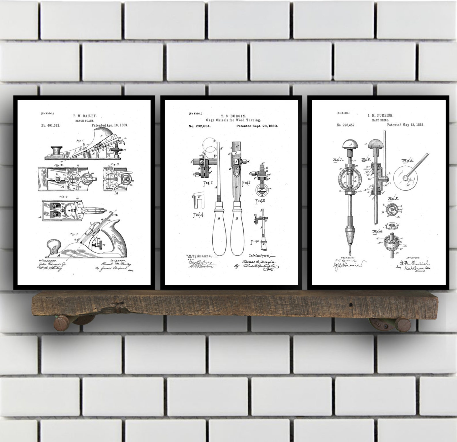 Woodworking Patent Prints Set of THREE Woodworking Tools | Etsy