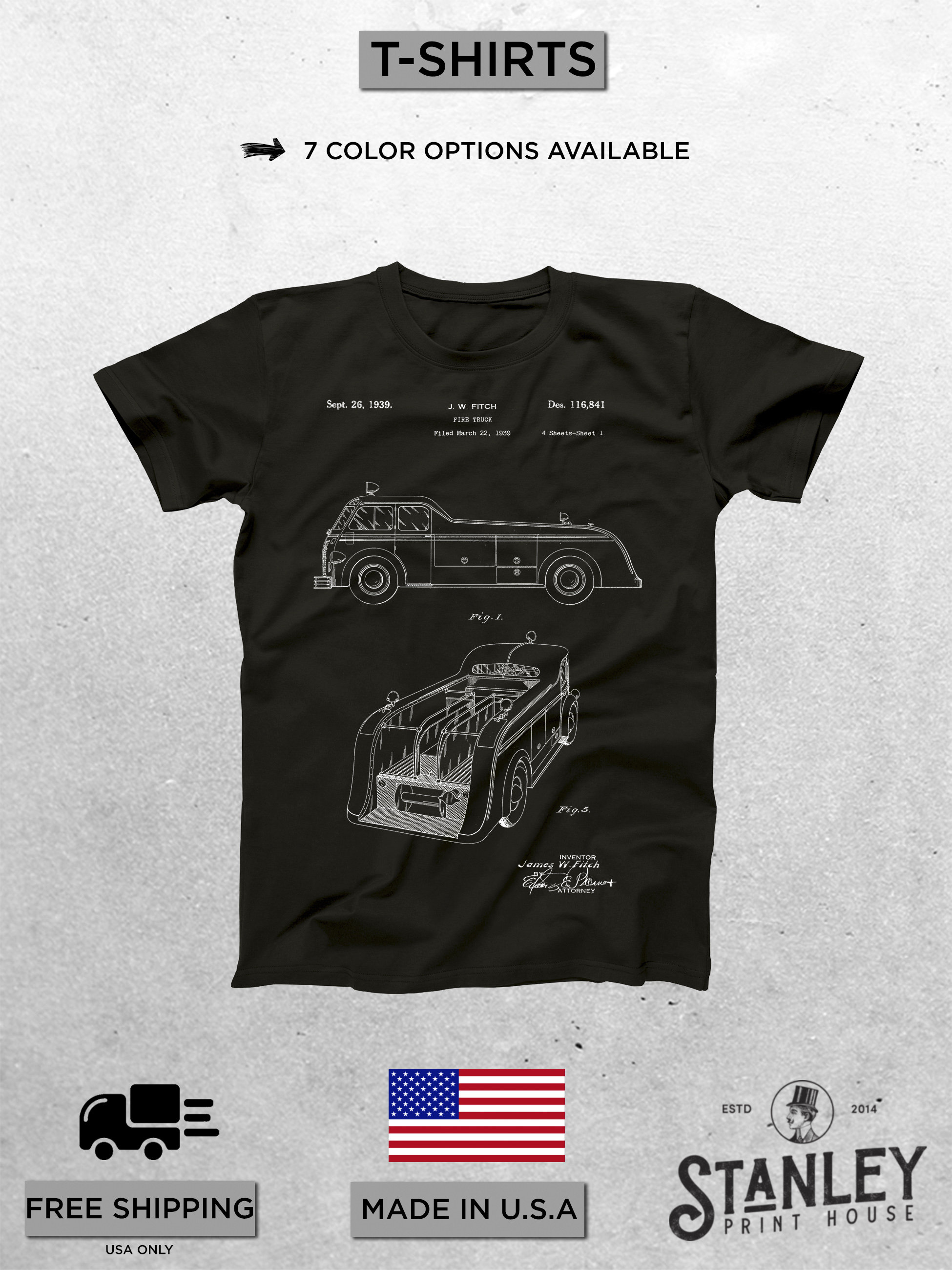 Fire Truck Helmet Patent T Shirt Fire Truck Blueprint Patent