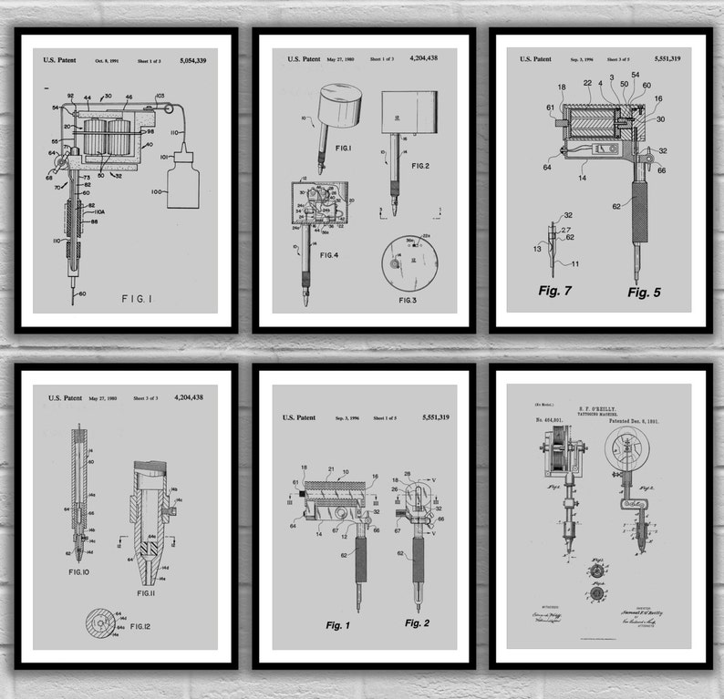 Tattoo Patent Prints  Set of 6  Tattoo Patent Tattoo image 0