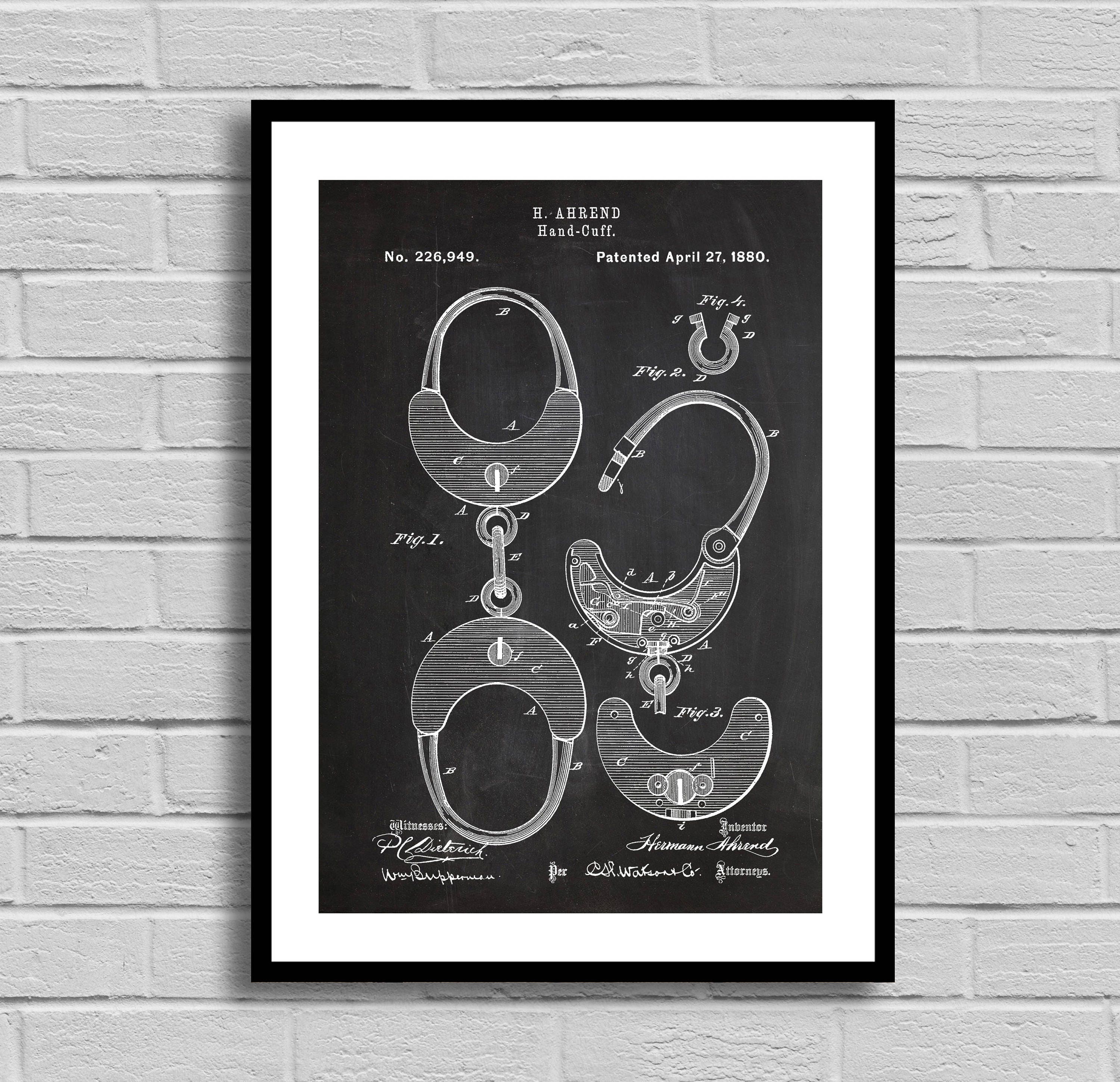 Handcuffs Patent Handcuffs Patent Poster Handcuffs Blueprint