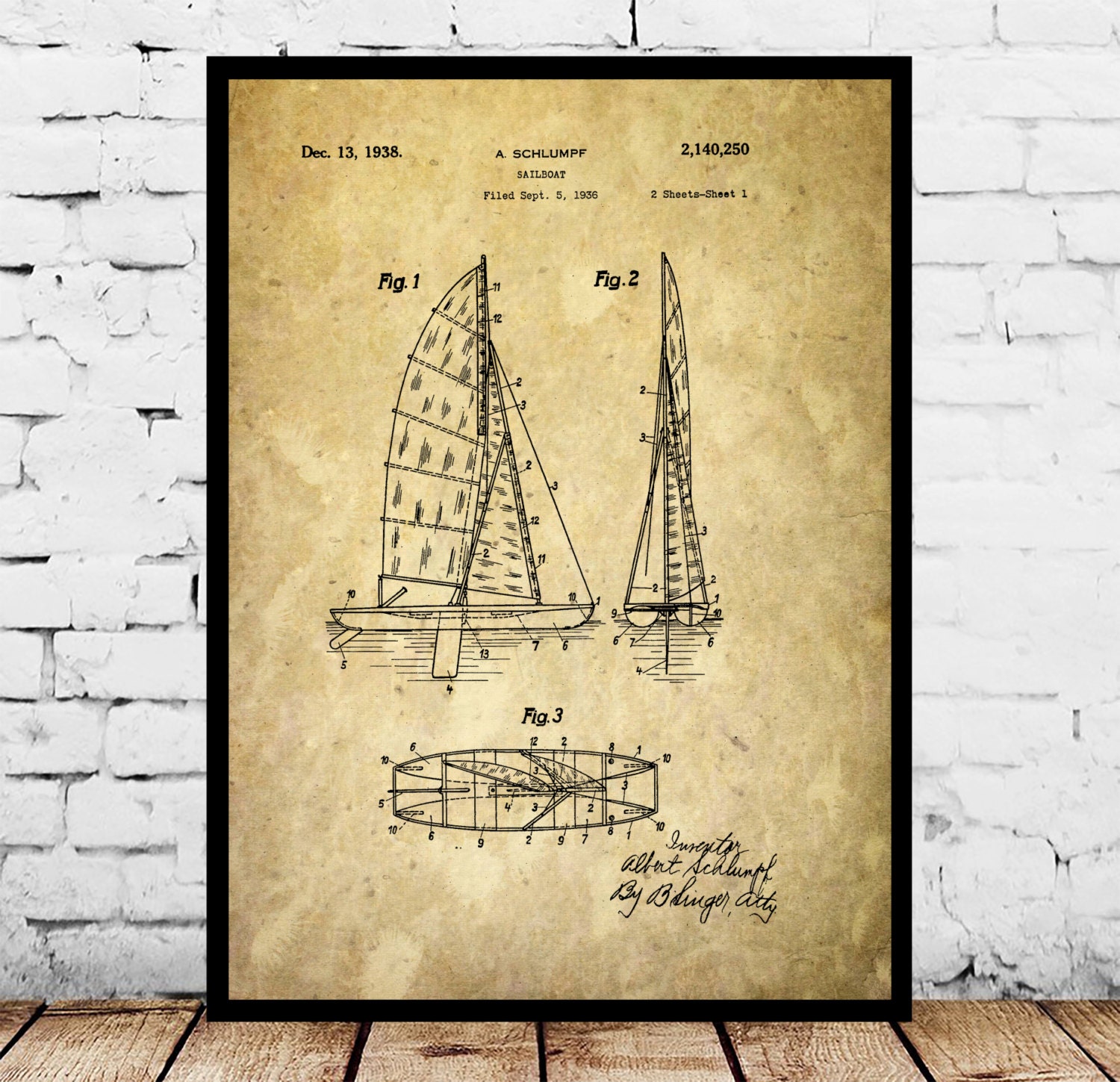sailboat print sailboat poster sailboat patent sailboat decor