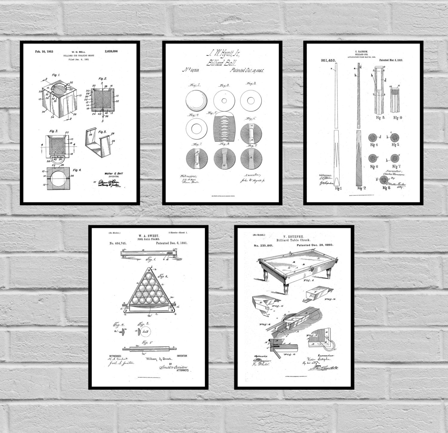 Pool Patents Set Of 5 Posters Pool Patent Pool Prints Billiards Gifts Pool Art Pool Wall Decor Pool Table Billiard Player Sp473