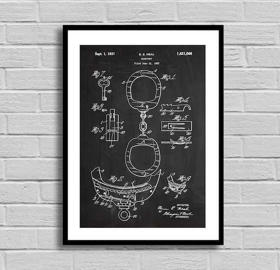 Handcuff Patent Handcuff Patent Poster Handcuff Blueprint Handcuff Print Police Gift Vintage Police Decor Policeman Policewoman p602