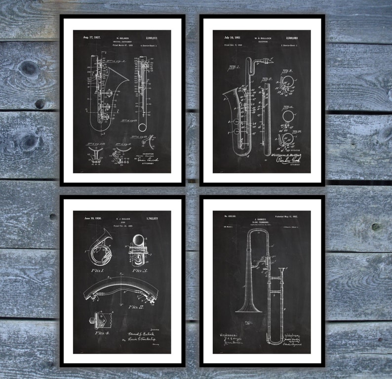 Brass Instruments Poster 4 PACK Brass Instrument Blueprint Etsy