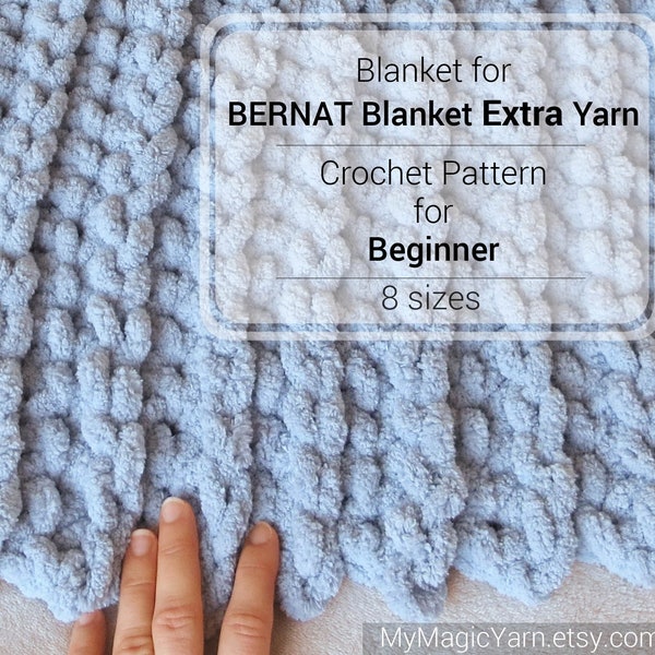 Crochet Pattern for Beginner — BERNAT Blanket EXTRA Yarn Crochet Pattern — Easy Baby Blanket — Chenille Jumbo Blanket Crochet Pattern
