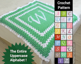 Crochet Pattern, Personalized Granny Square Baby Blanket Pattern, Granny Stitch Baby Blanket Crochet Pattern, Monogram crochet afghan
