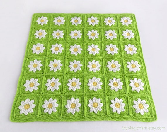 Crochet Pattern, Crochet Daisy Blanket Pattern, Daisy Granny Square, Baby Blanket Crochet Pattern, Daisy Afghan Blanket, Floral Blanket