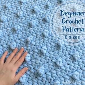 Wzór szydełkowy — Łatwy wzór szydełkowy na kocyk dla początkujących — Wzór na kocyk dla niemowląt Bobble — Przędza Chenille — Wzór szydełkowy na supergrubą włóczkę