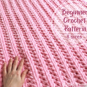 Easy Crochet Pattern — Beginner Blanket Crochet Pattern  —  Chunky Crochet Blanket pattern — Ribbed Blanket — Chenille Yarn —  Super Bulky