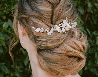 ANTONELLA | silver floral bridal headpiece, leaf wedding hair comb, silver bridal hair vine, floral bridal hair accessories