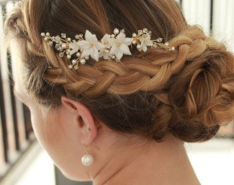JASMINE | Bridal Hair Piece, Flower Hair Comb, Wedding Headpiece, Bridal Hair Accessories, Bridal Hair Piece, Gold Hair Comb, Floral Comb